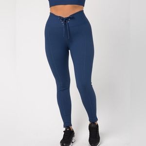 Year of Ours Blue football lace up ribbed leggings high rise medium